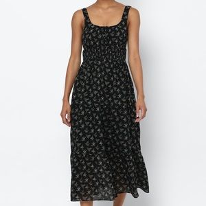 American Eagle Women Black Floral Tiered Midi Dress Size L